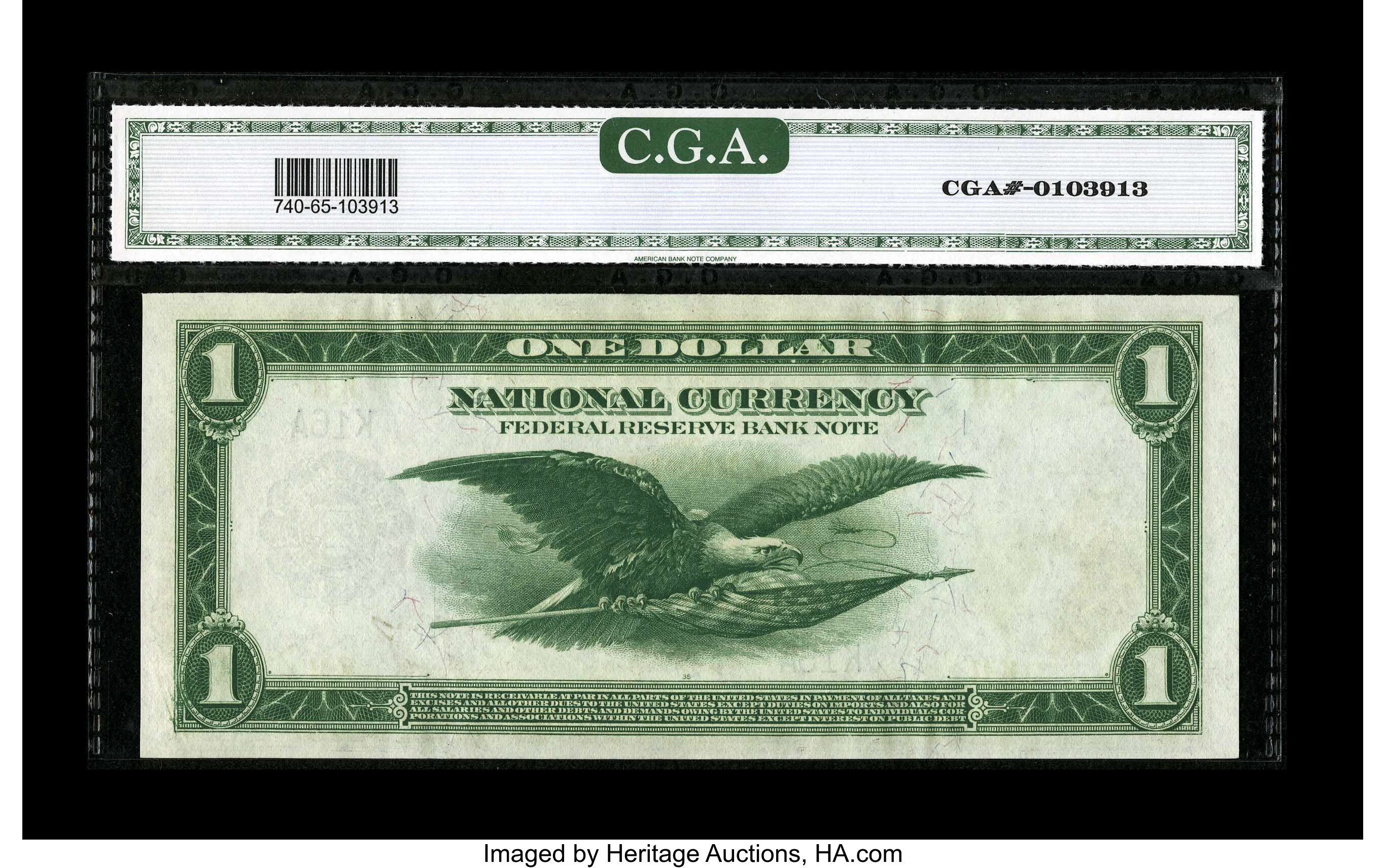 image for: Dual Courtesy Autographed Fr. 740 $1 1918 Federal Reserve Bank Note CGA Gem Uncirculated 65....