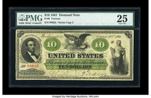 image for: Fr. 6 $10 1861 Demand Note PMG Very Fine 25....