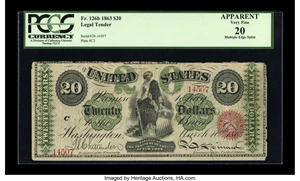 image for: Fr. 126b $20 1863 Legal Tender PCGS Apparent Very Fine 20....