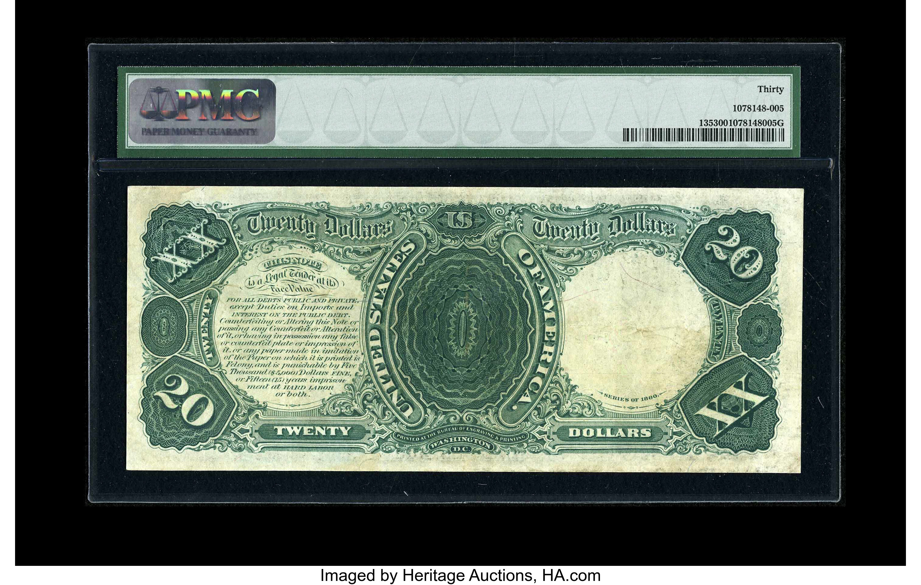 image for: Fr. 135 $20 1880 Legal Tender PMG Very Fine 30....
