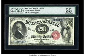 image for: Fr. 142 $20 1880 Legal Tender PMG About Uncirculated 55....