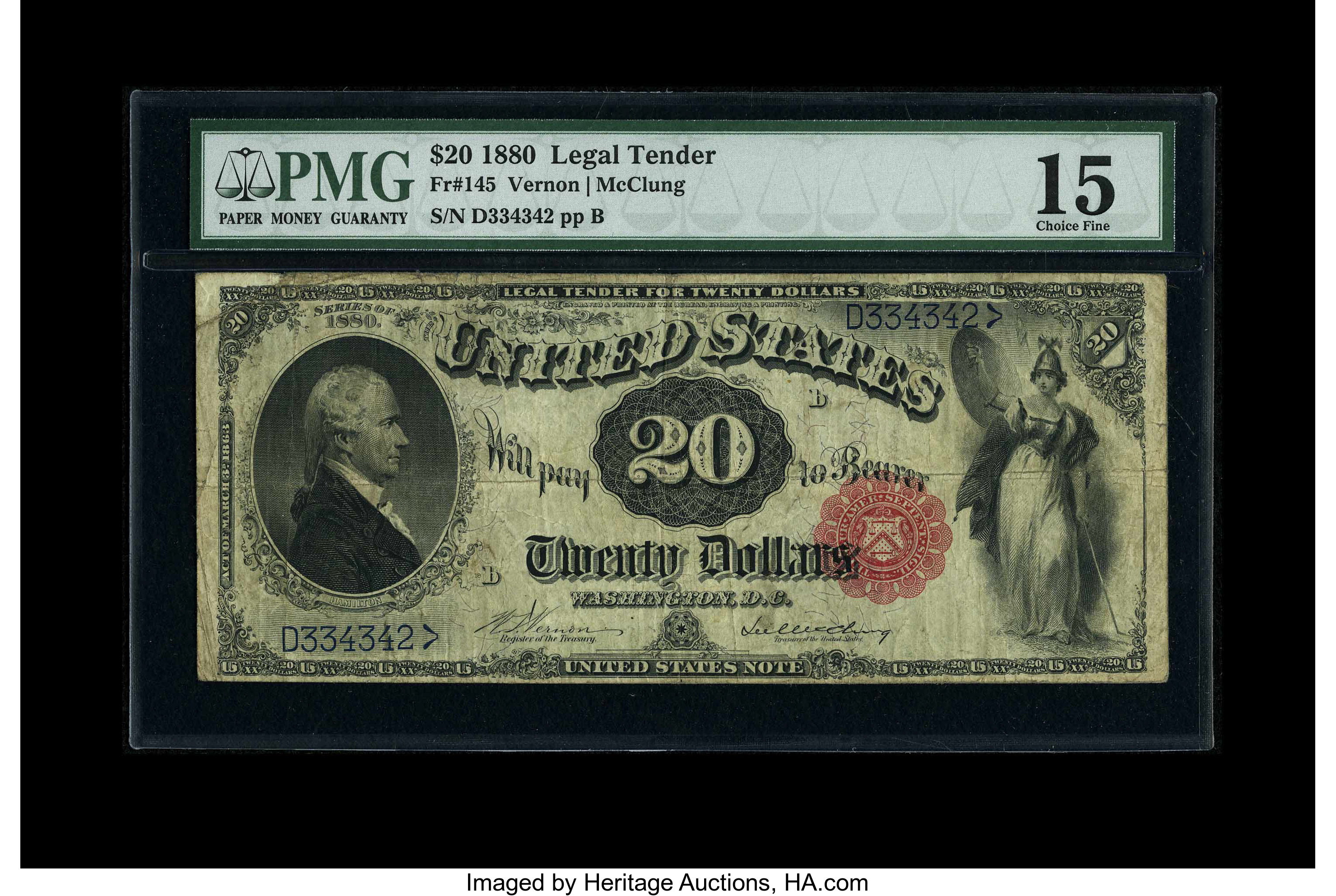 image for: Fr. 145 $20 1880 Legal Tender PMG Choice Fine 15....
