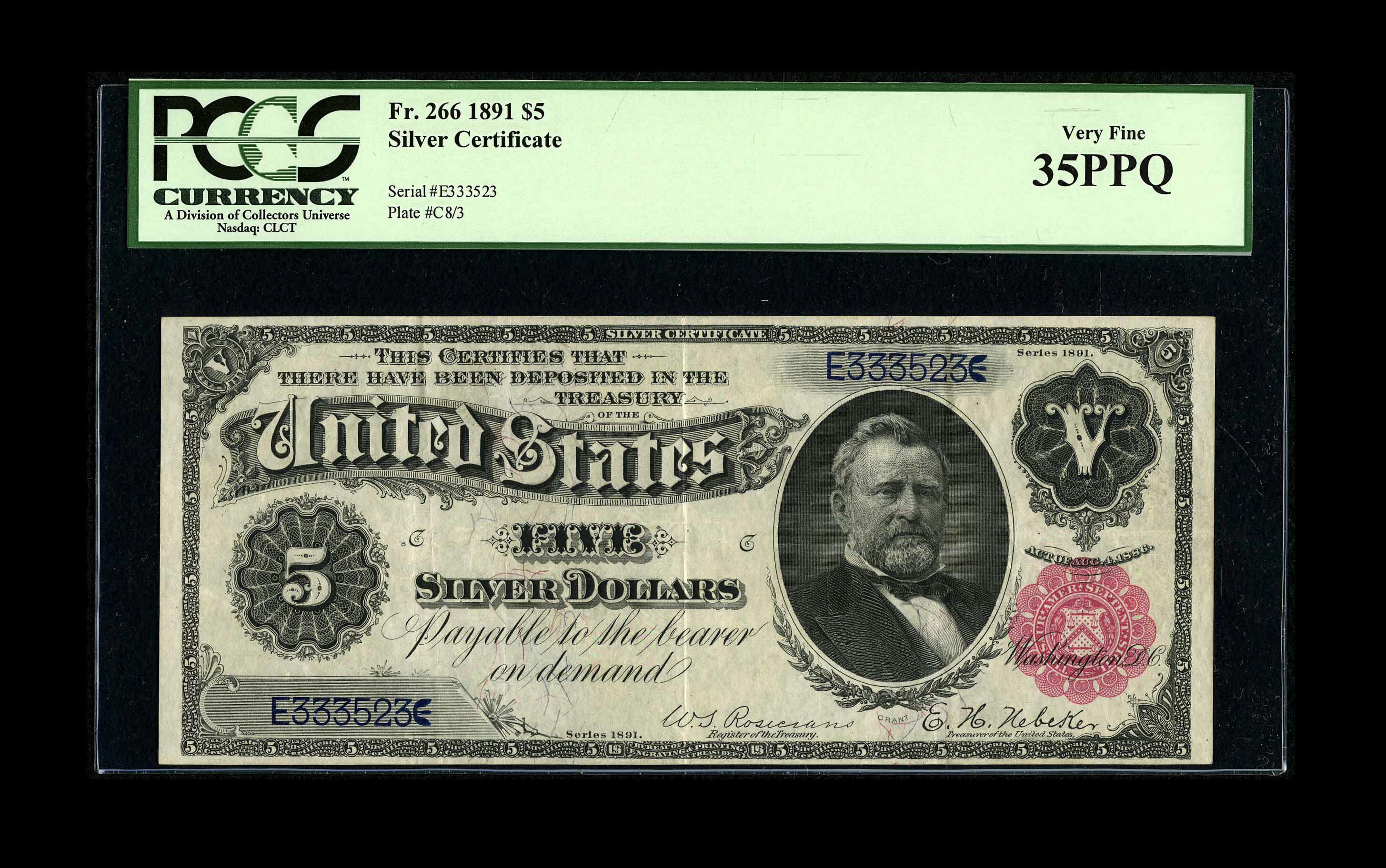 image for: Fr. 266 $5 1891 Silver Certificate PCGS Very Fine 35PPQ....