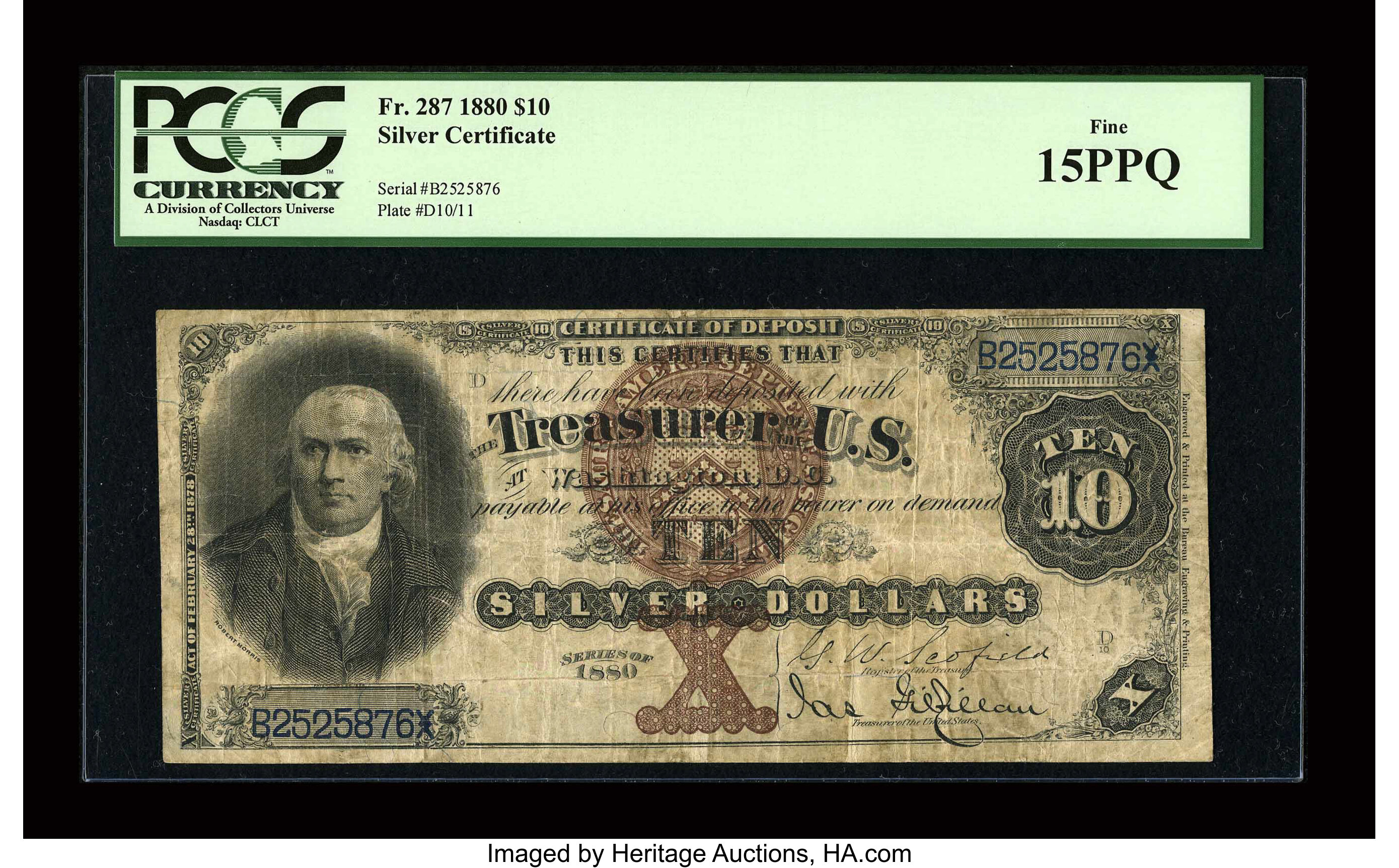 image for: Fr. 287 $10 1880 Silver Certificate PCGS Fine 15PPQ....