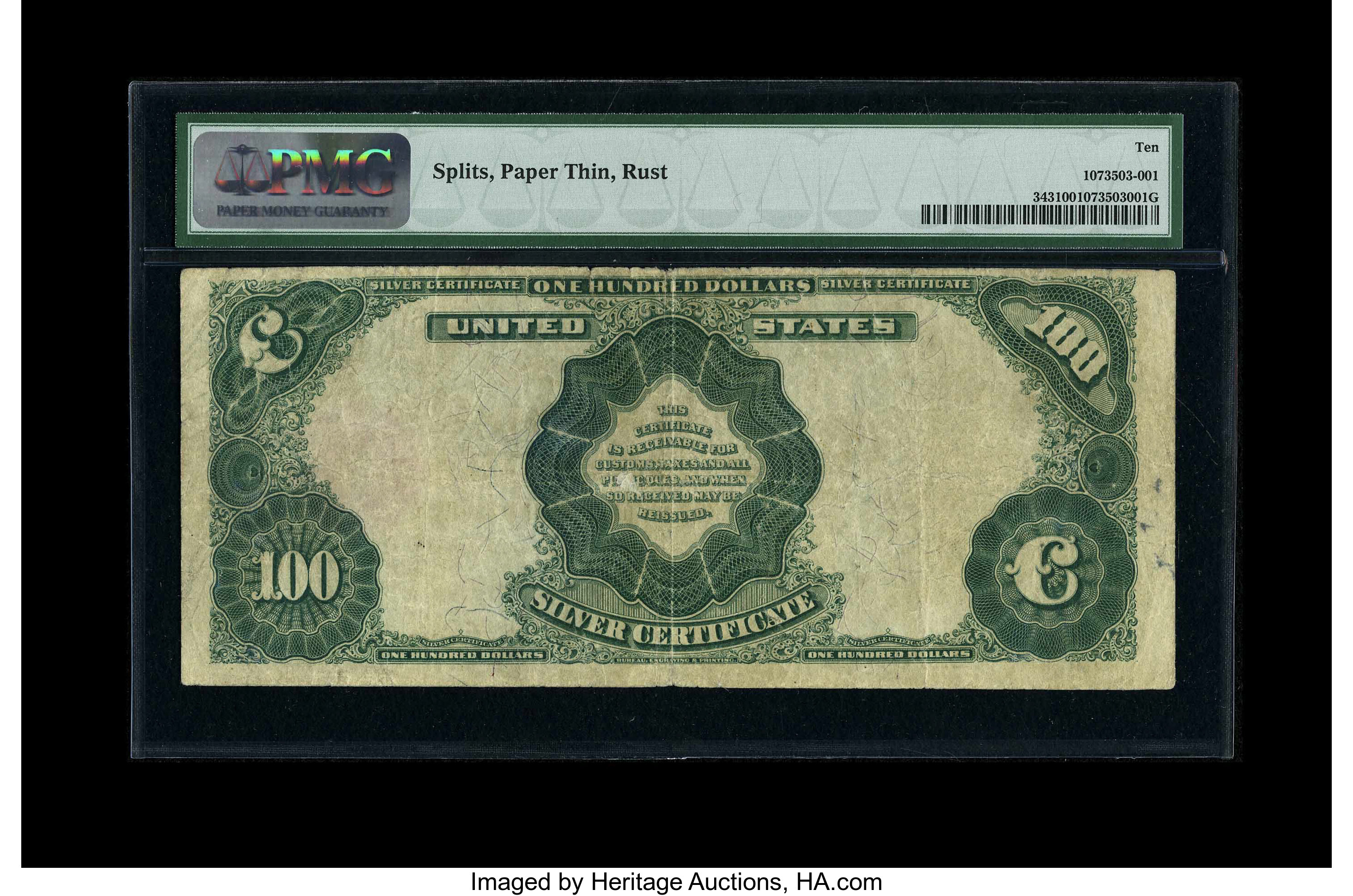 image for: Fr. 343 $100 1891 Silver Certificate PMG Very Good 10.
