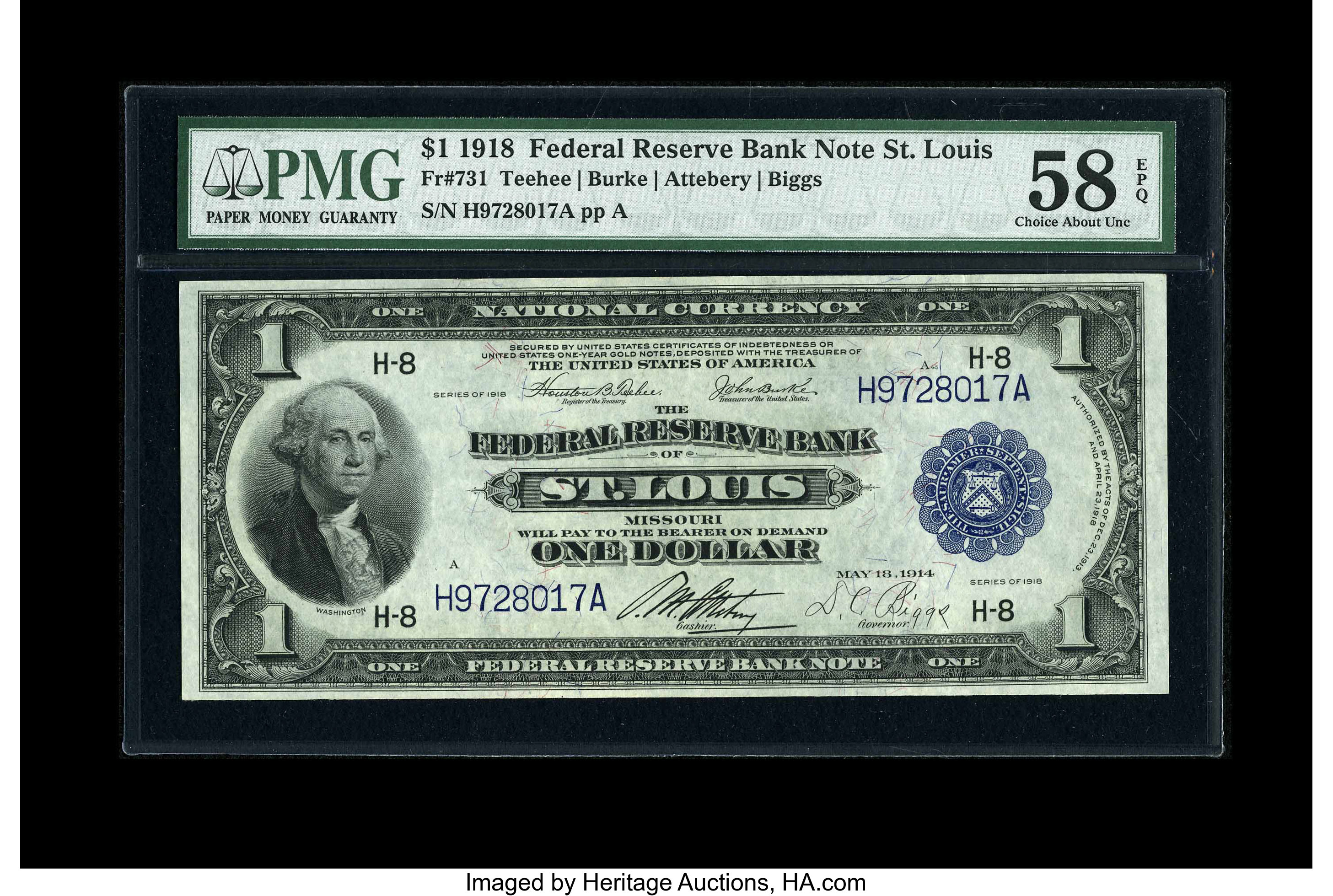 image for: Fr. 731 $1 1918 Federal Reserve Bank Note PMG Choice About Unc 58 EPQ....