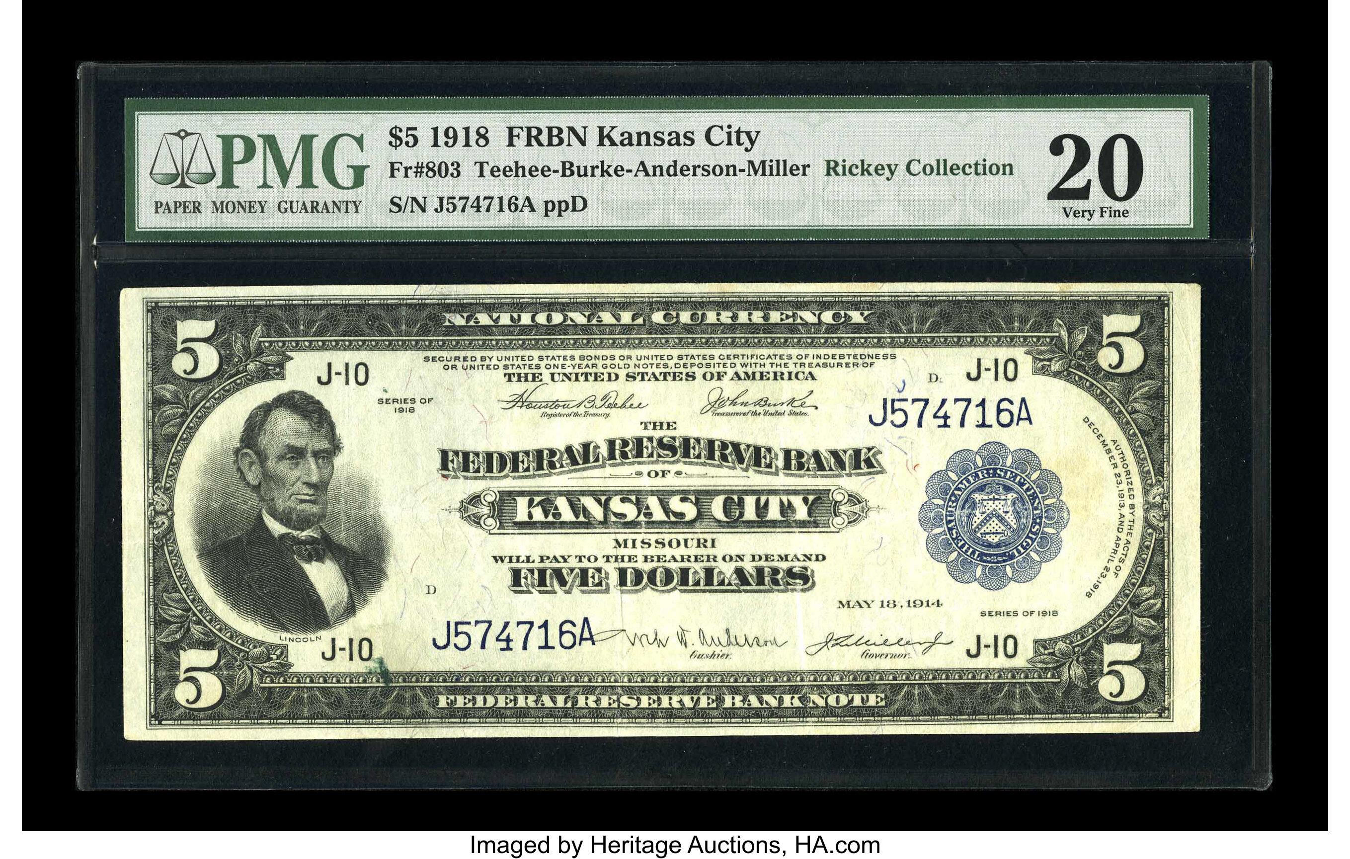 image for: Fr. 803 $5 1918 Federal Reserve Bank Note PMG Very Fine 20....