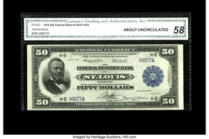 image for: Fr. 831 $50 1918 Federal Reserve Bank Note CGA About Uncirculated 58....