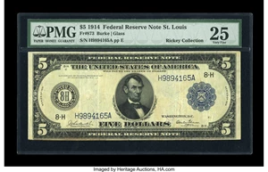 image for: Fr. 873 $5 1914 Federal Reserve Note PMG Very Fine 25....