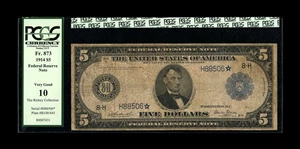 image for: Fr. 873 $5 1914 Federal Reserve Star Note PCGS Very Good 10....
