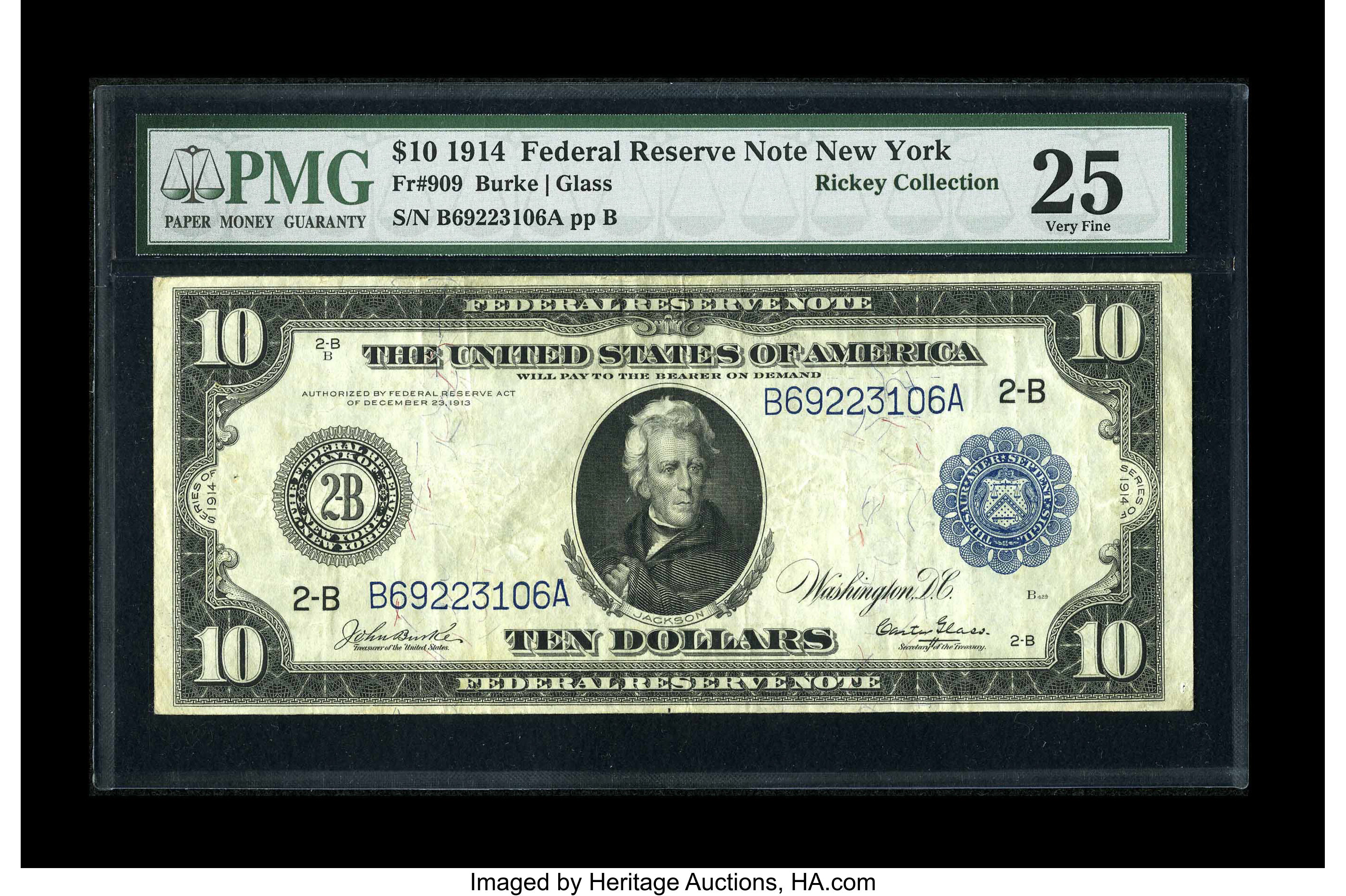 image for: Fr. 909 $10 1914 Federal Reserve Note PMG Very Fine 25....