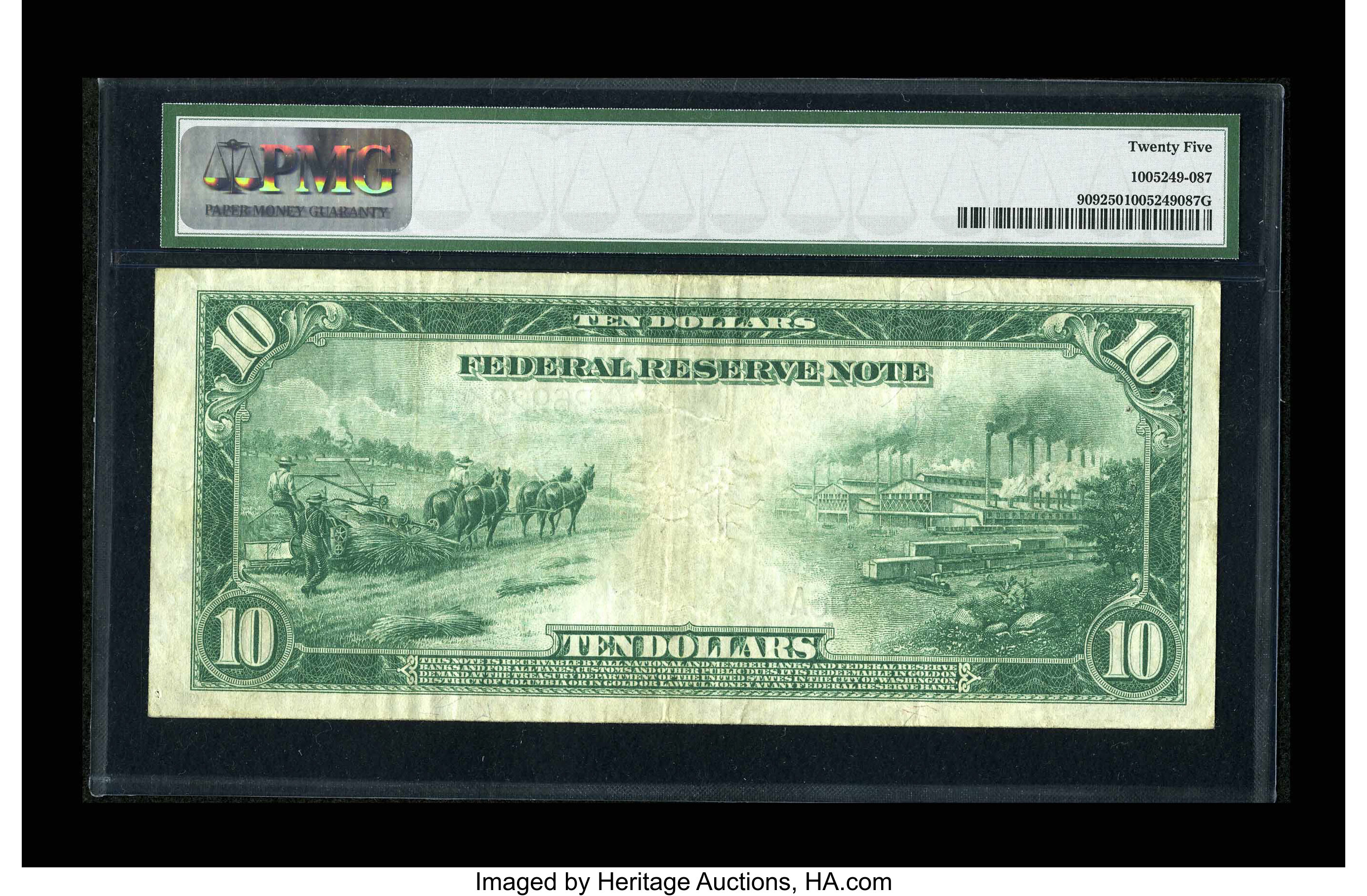 image for: Fr. 909 $10 1914 Federal Reserve Note PMG Very Fine 25....