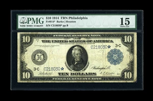 image for: Fr. 914 $10 1914 Federal Reserve Star Note PMG Choice Fine 15....