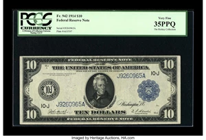 image for: Fr. 942 $10 1914 Federal Reserve Note PCGS Very Fine 35PPQ....