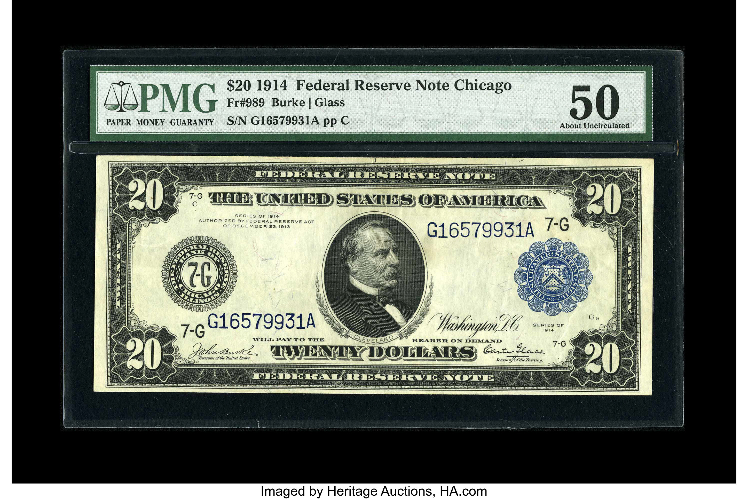 image for: Fr. 989 $20 1914 Federal Reserve Note PMG About Uncirculated 50....