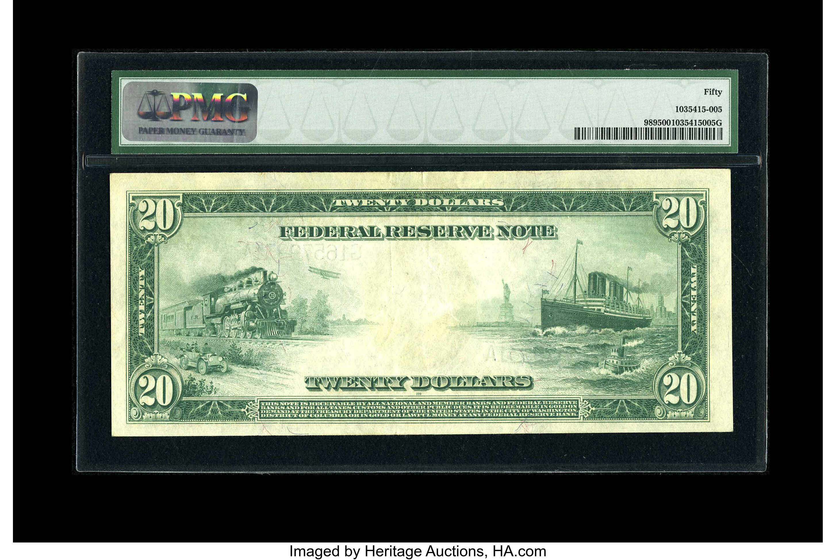 image for: Fr. 989 $20 1914 Federal Reserve Note PMG About Uncirculated 50....