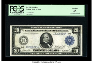 image for: Fr. 999 $20 1914 Federal Reserve Note PCGS Very Fine 35....