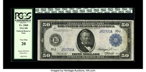 image for: Fr. 1060 $50 1914 Federal Reserve Note PCGS Very Fine 20....