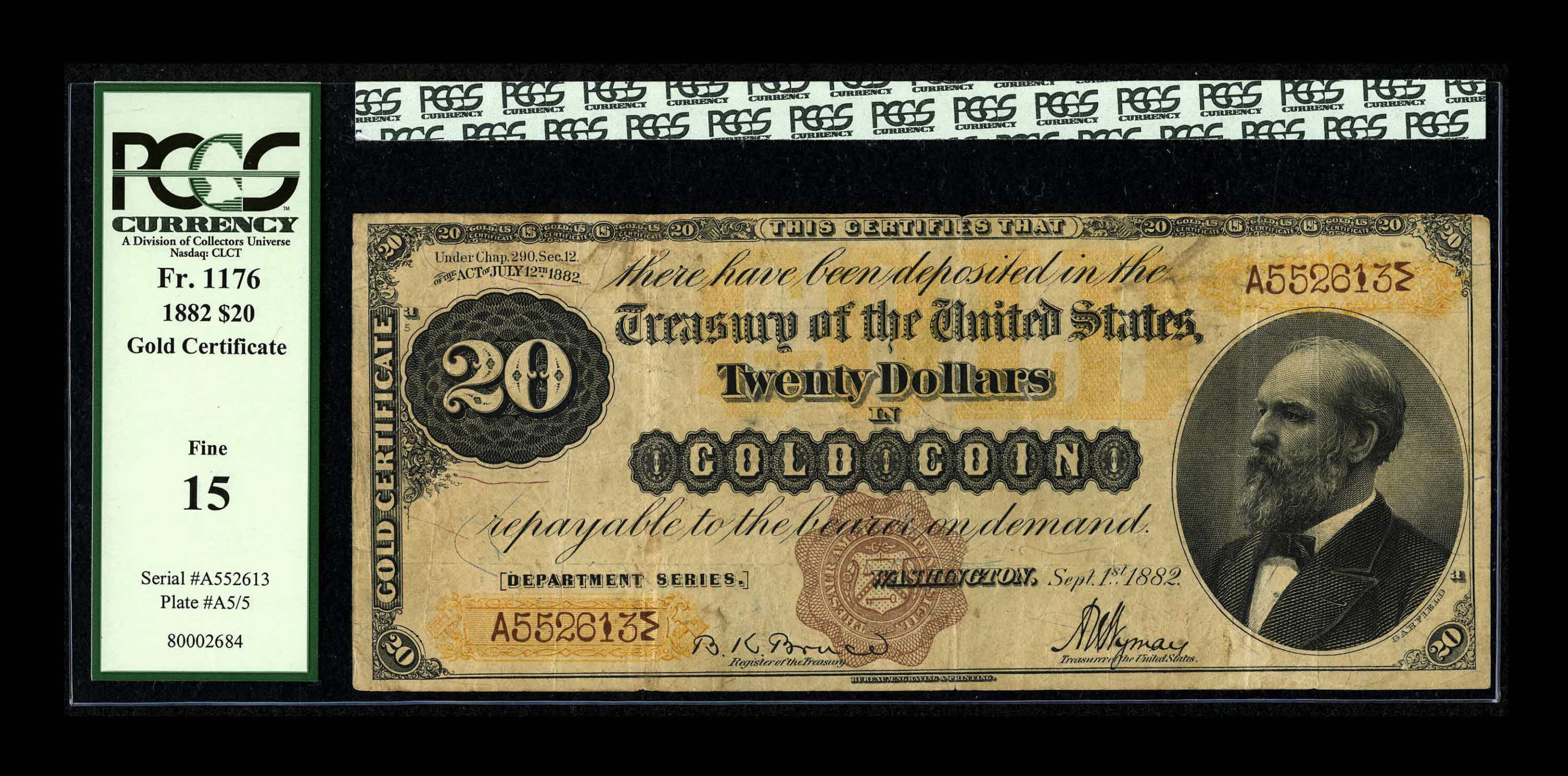 image for: Fr. 1176 $20 1882 Gold Certificate PCGS Fine 15....