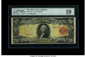 image for: Fr. 1179 $20 1905 Gold Certificate PMG Very Good 10....