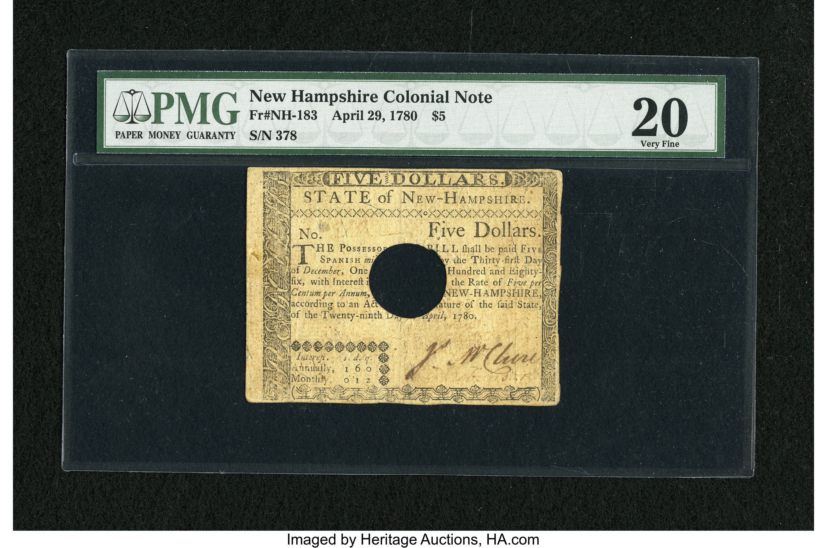 image for: New Hampshire April 29, 1780 $5 PMG Very Fine 20.
