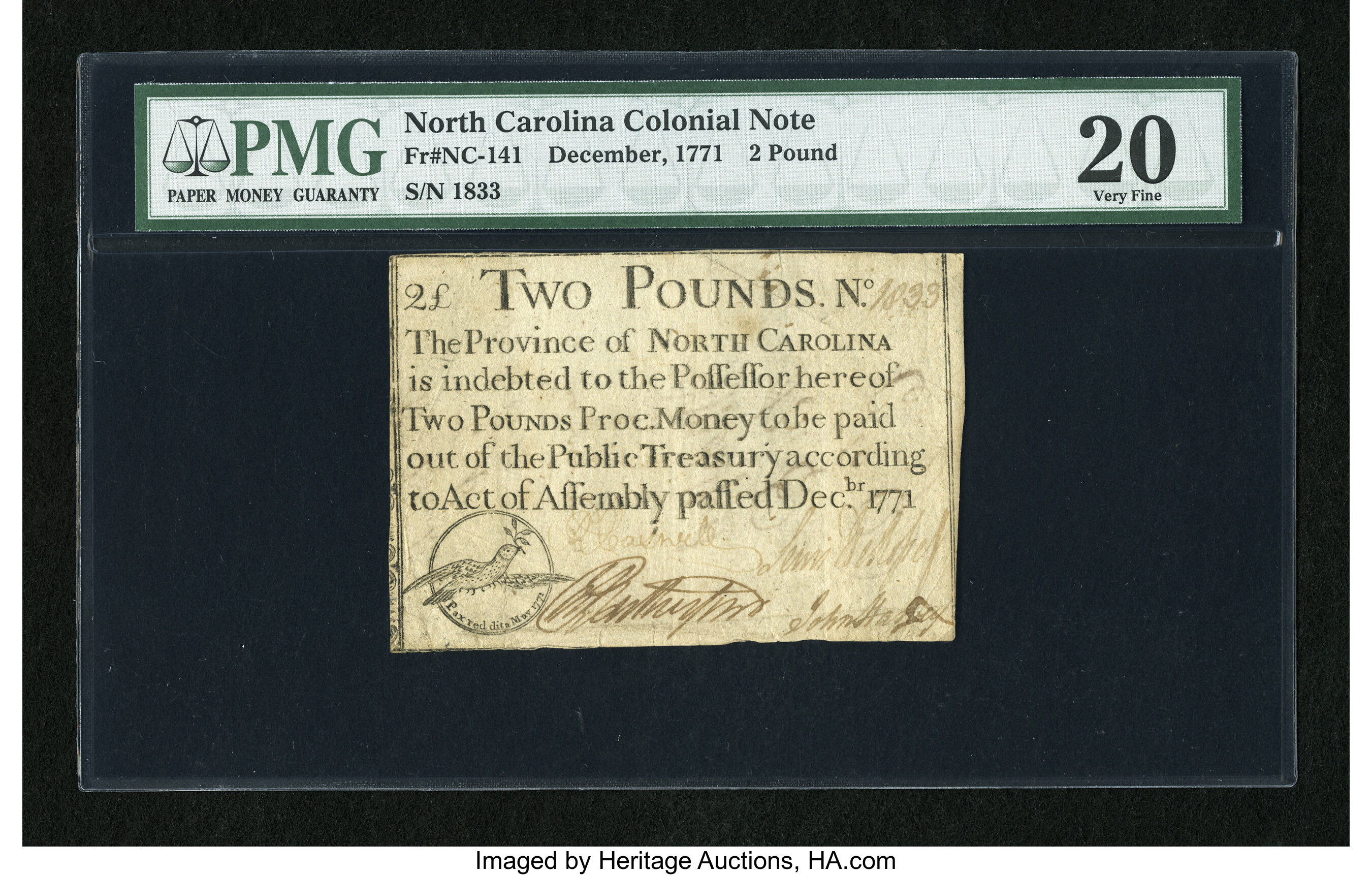 image for: North Carolina December, 1771 L2 PMG Very Fine 20.