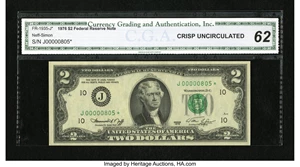 image for: Fr. 1935-J* $2 1976 Federal Reserve Note. CGA Crisp Uncirculated 62....