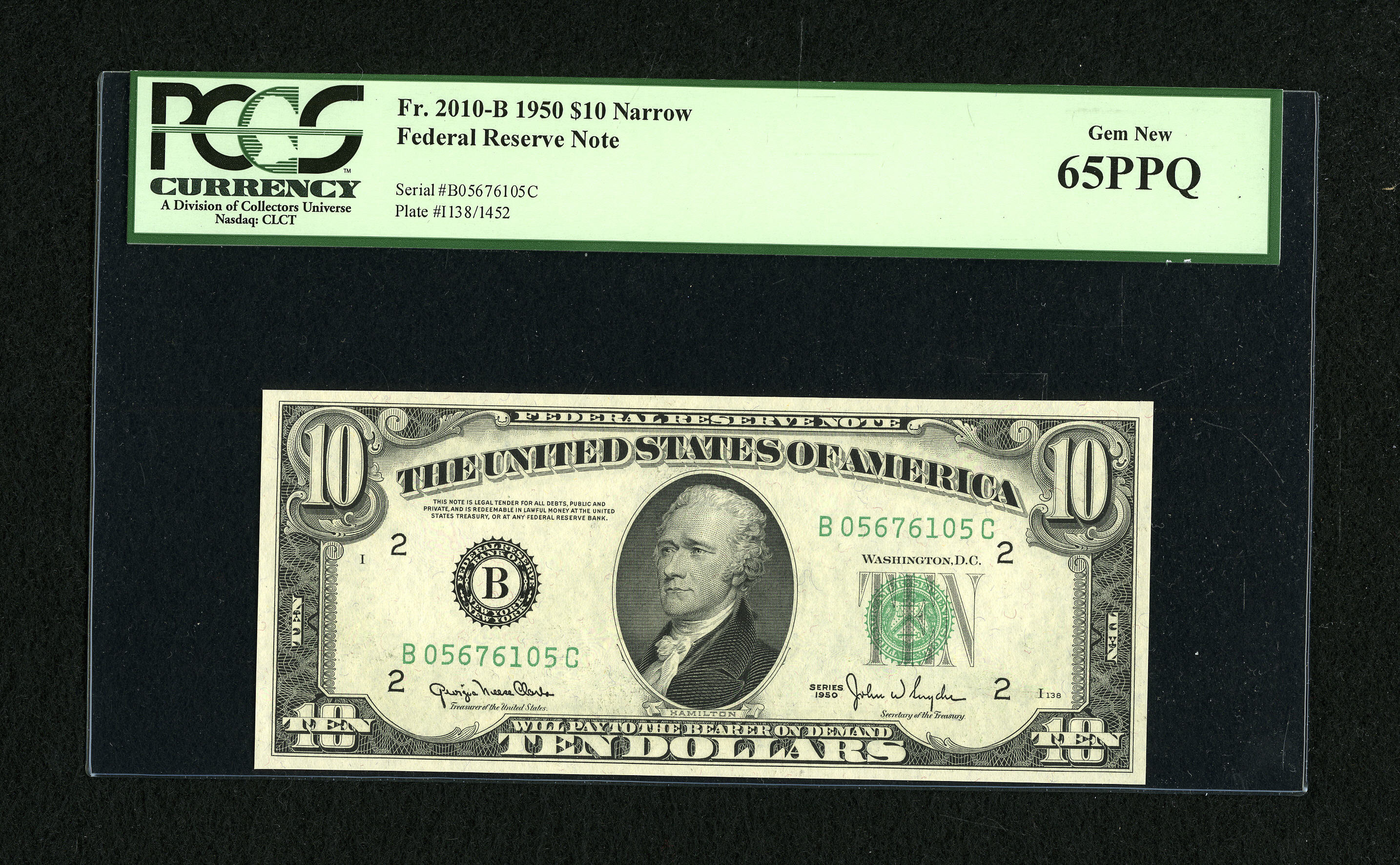 image for: Fr. 2010-B $10 1950 Federal Reserve Note. PCGS Gem New 65PPQ....