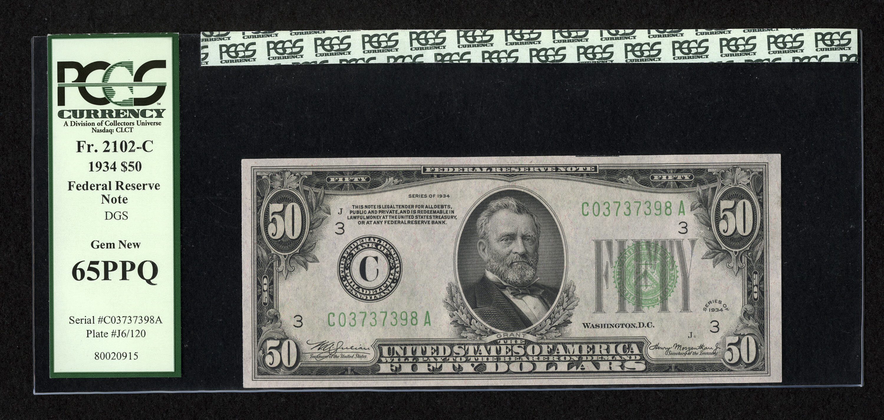 image for: Fr. 2102-C $50 1934 Federal Reserve Note. PCGS Gem New 65PPQ....