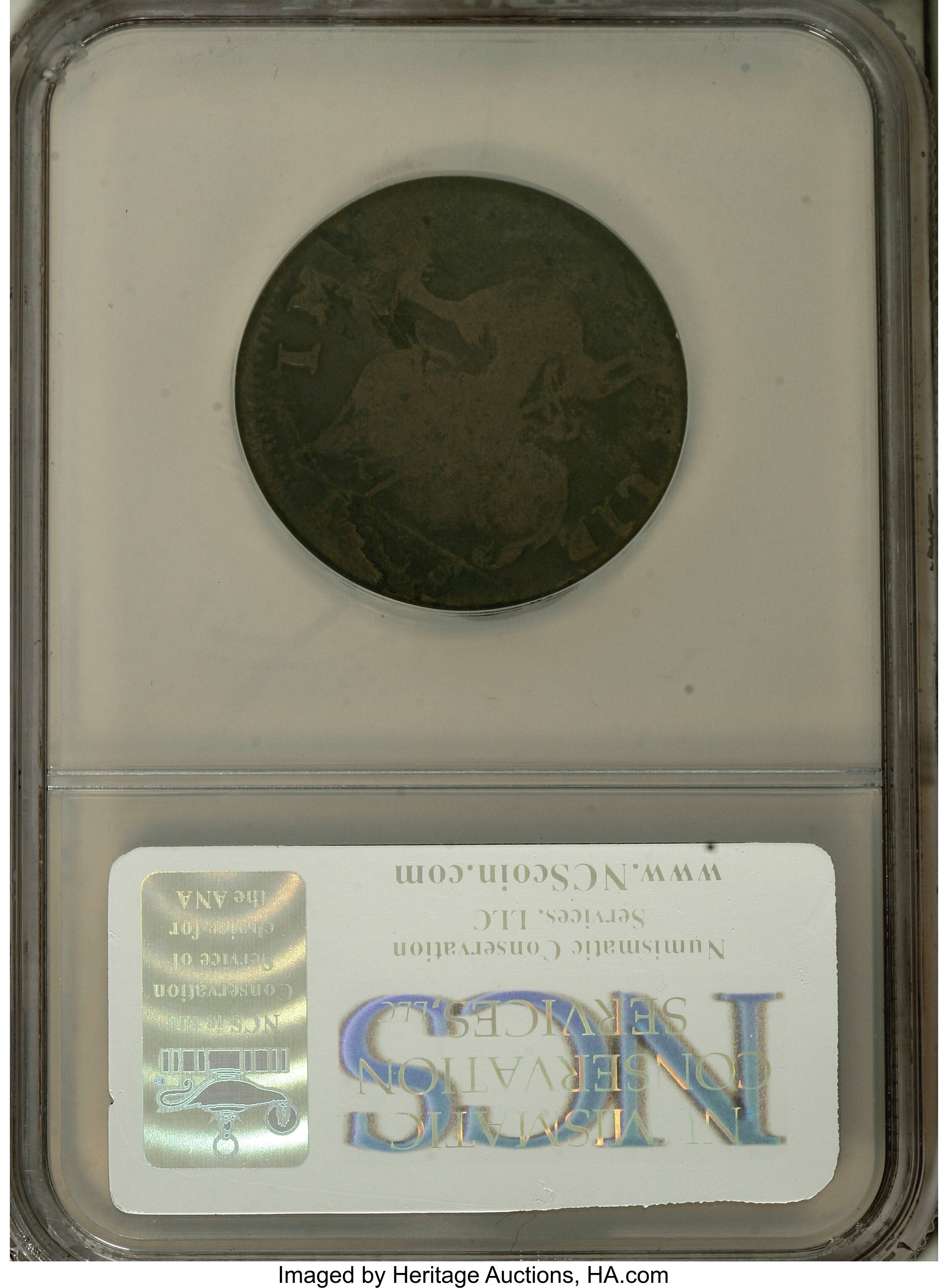 image for: 1786 COPPER Connecticut Copper, Draped Bust Left--Planchet Flaw--NCS. Good Details. . NGC Census: (0/0). PCGS Population (0...