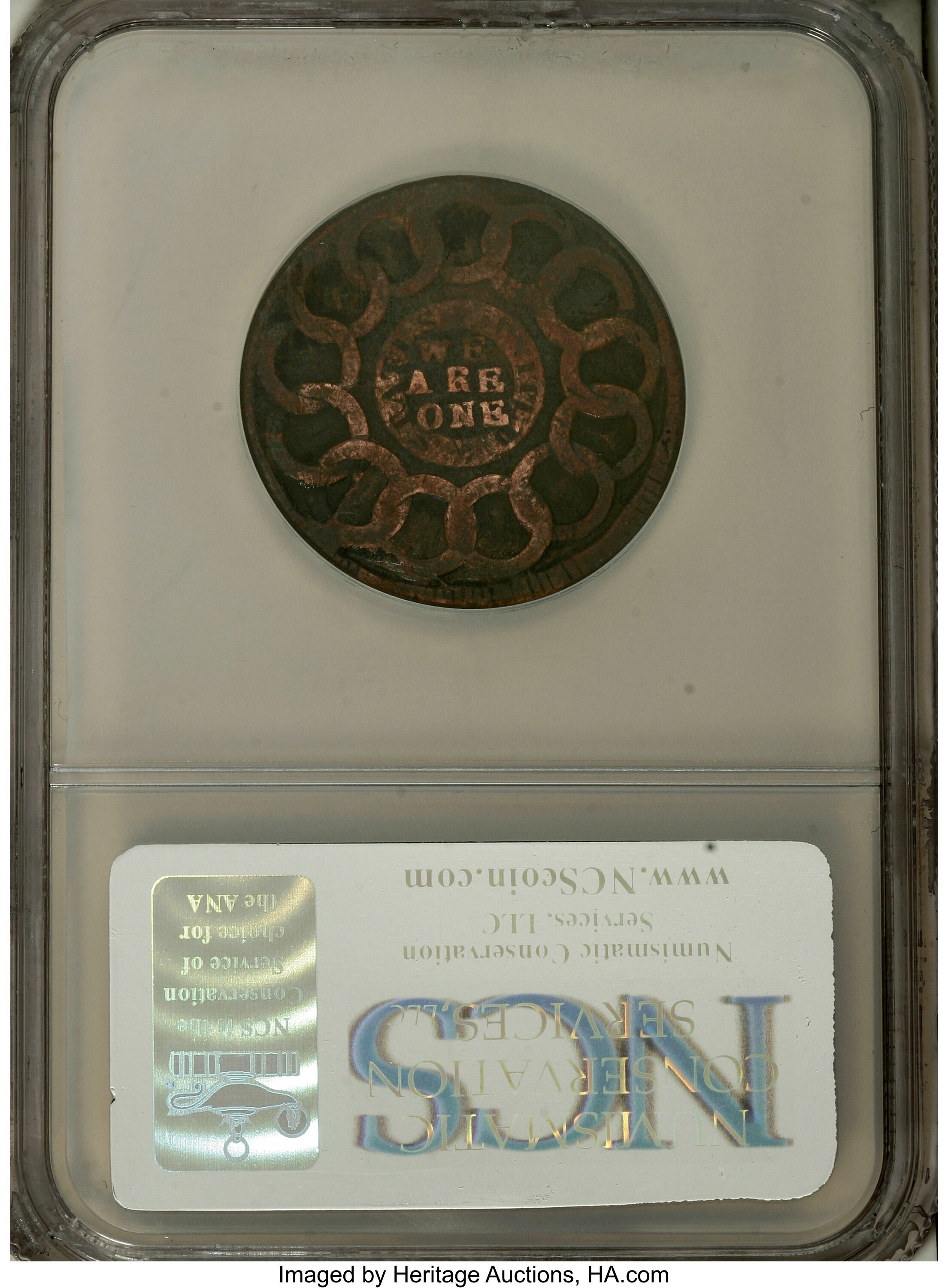 image for: 1787 1C Fugio Cent, UNITED STATES, Cinquefoils--Bent, Corroded--NCS. Good Details. . NGC Census: (0/0). PCGS Population (0/...