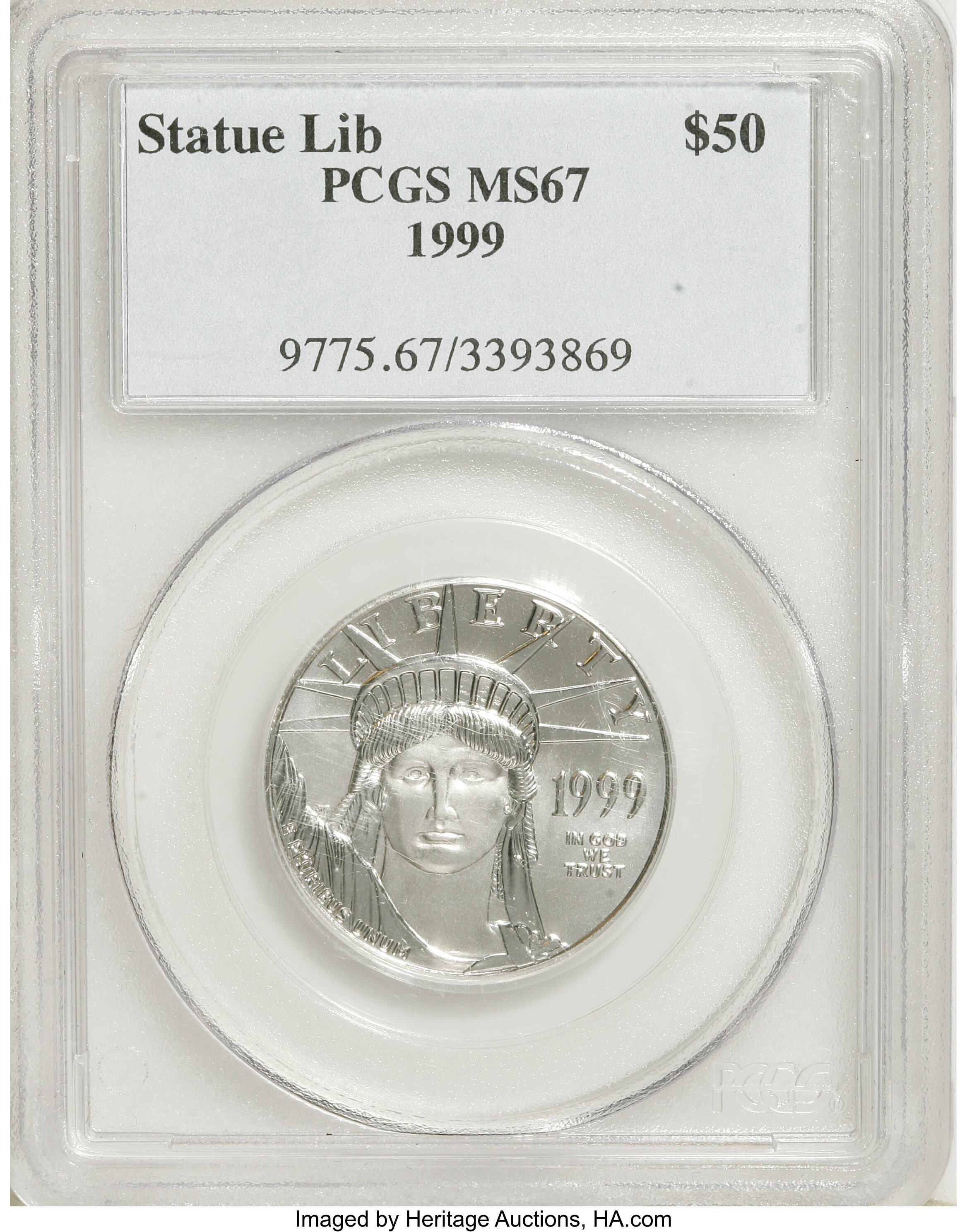 image for: 1999 P$50 Half-Ounce Platinum Eagle MS67 PCGS. PCGS Population (148/445). NGC Census: (6/357). Mintage: 32,309. Numismedia ...