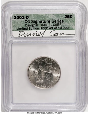 image for: 2001-D 25C New York MS63 ICG. ICG Signature Series Designer: Daniel Carr Limited Edition #00143 Of 10,000. NGC Census: (0/...