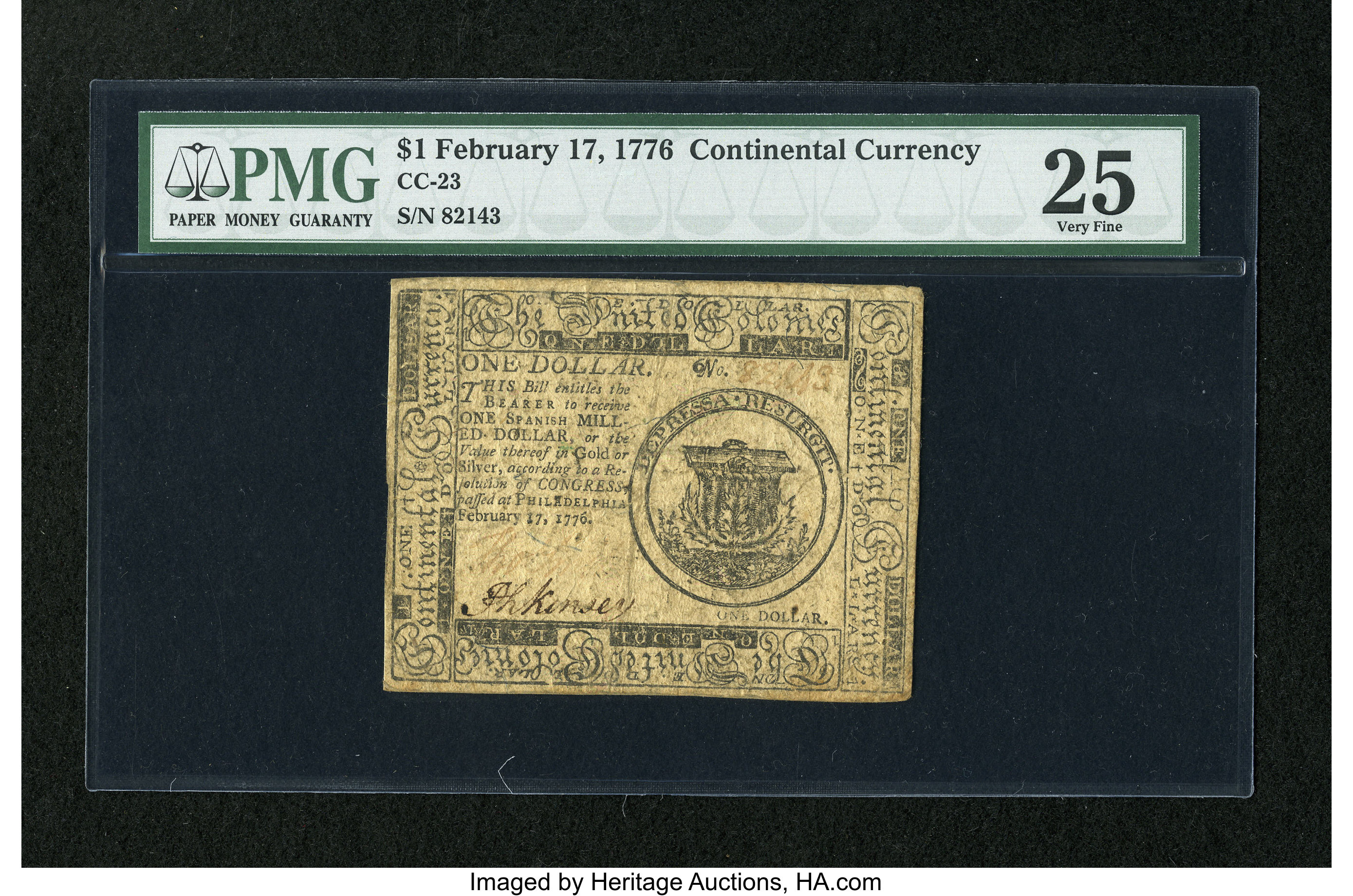image for: Continental Currency February 17, 1776 $1 PMG Very Fine 25....