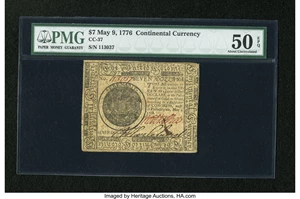 image for: Continental Currency May 9, 1776 $7 PMG About Uncirculated 50 EPQ....