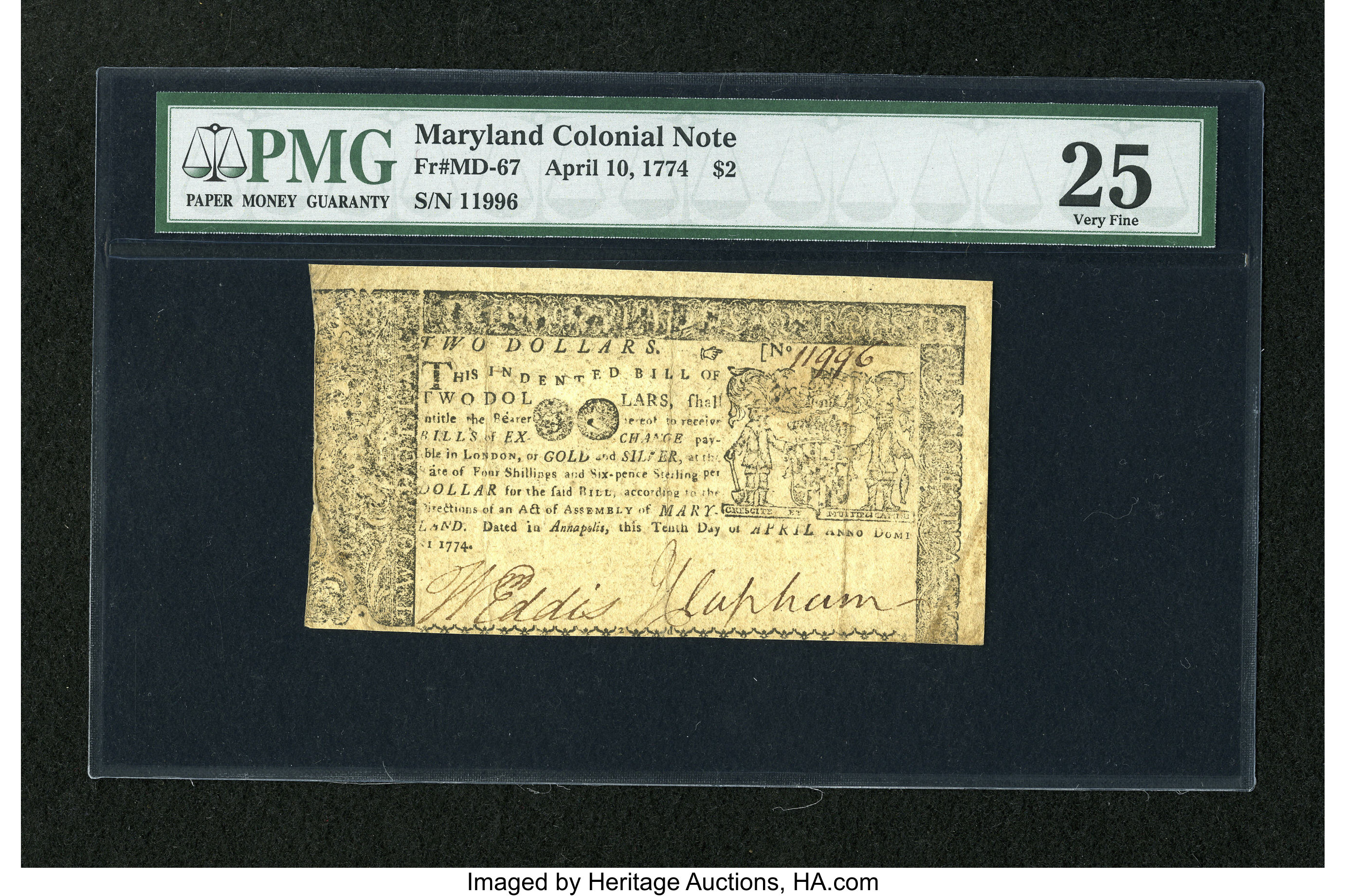 image for: Maryland April 10, 1774 $2 PMG Very Fine 25.
