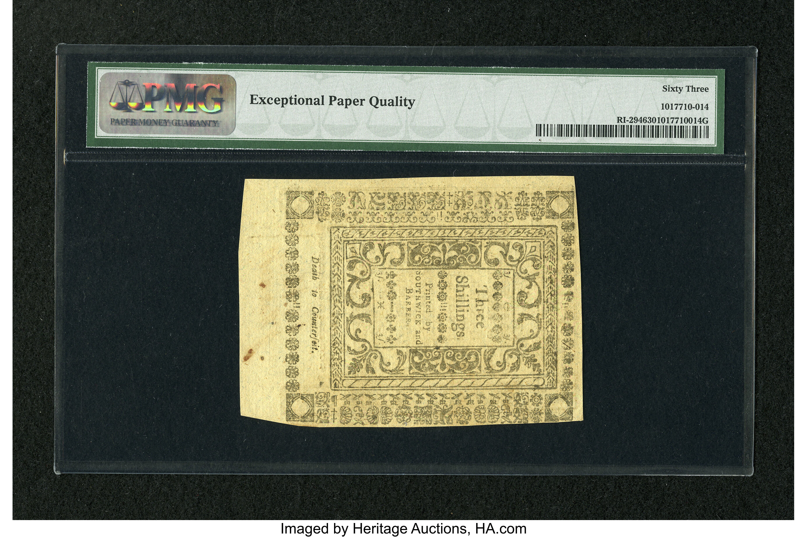 image for: Rhode Island May 1786 3s PMG Choice Uncirculated 63 EPQ....