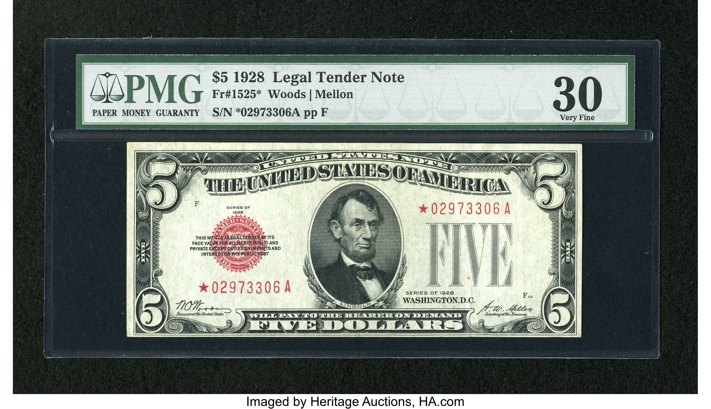 image for: Fr. 1525* $5 1928 Legal Tender Note. PMG Very Fine 30....