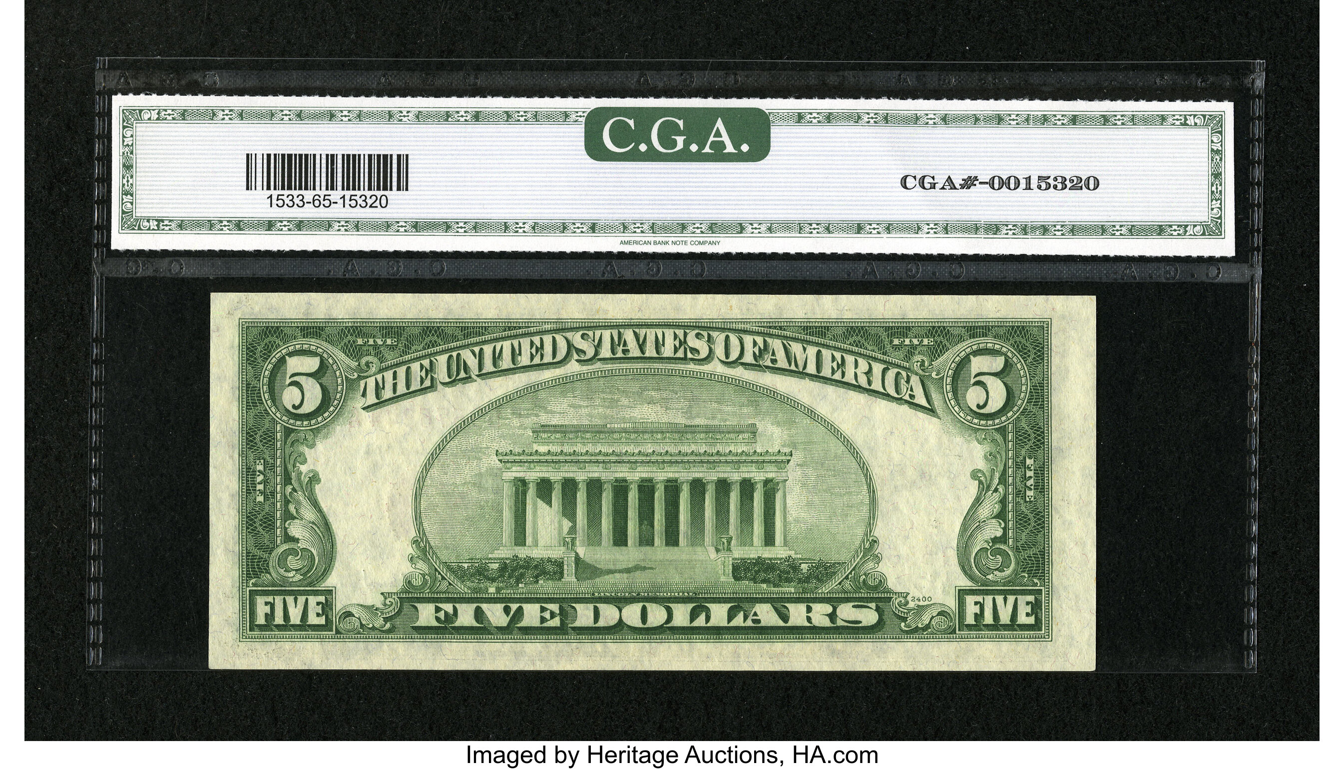 image for: Fr. 1533 $5 1953A Legal Tender Note. CGA Gem Uncirculated 65....