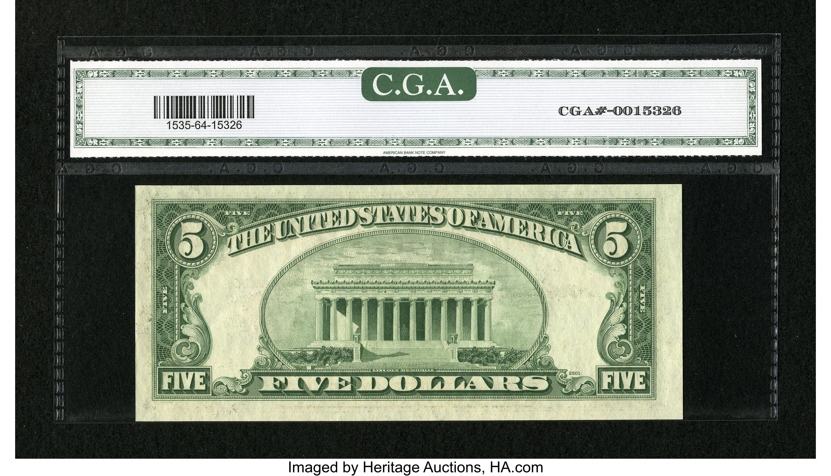 image for: Fr. 1535 $5 1953C Legal Tender Note. CGA Choice Uncirculated 64....