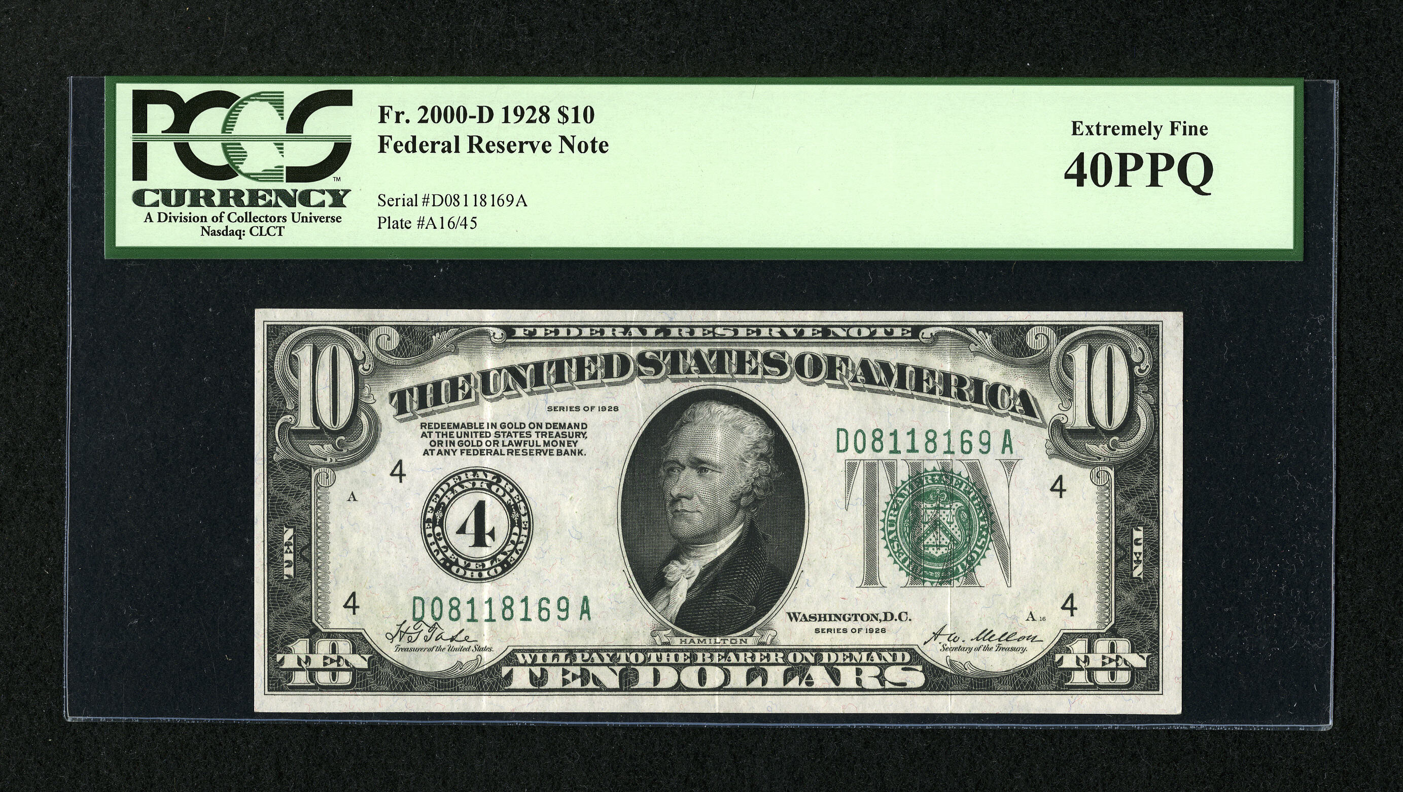 image for: Fr. 2000-D $10 1928 Federal Reserve Note. PCGS Extremely Fine 40PPQ....