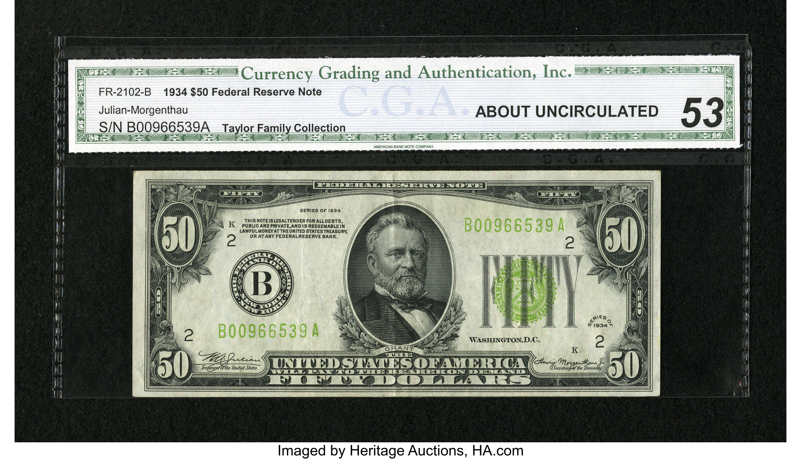 image for: Fr. 2102-B $50 1934 LGS Federal Reserve Note. CGA About Uncirculated 53....