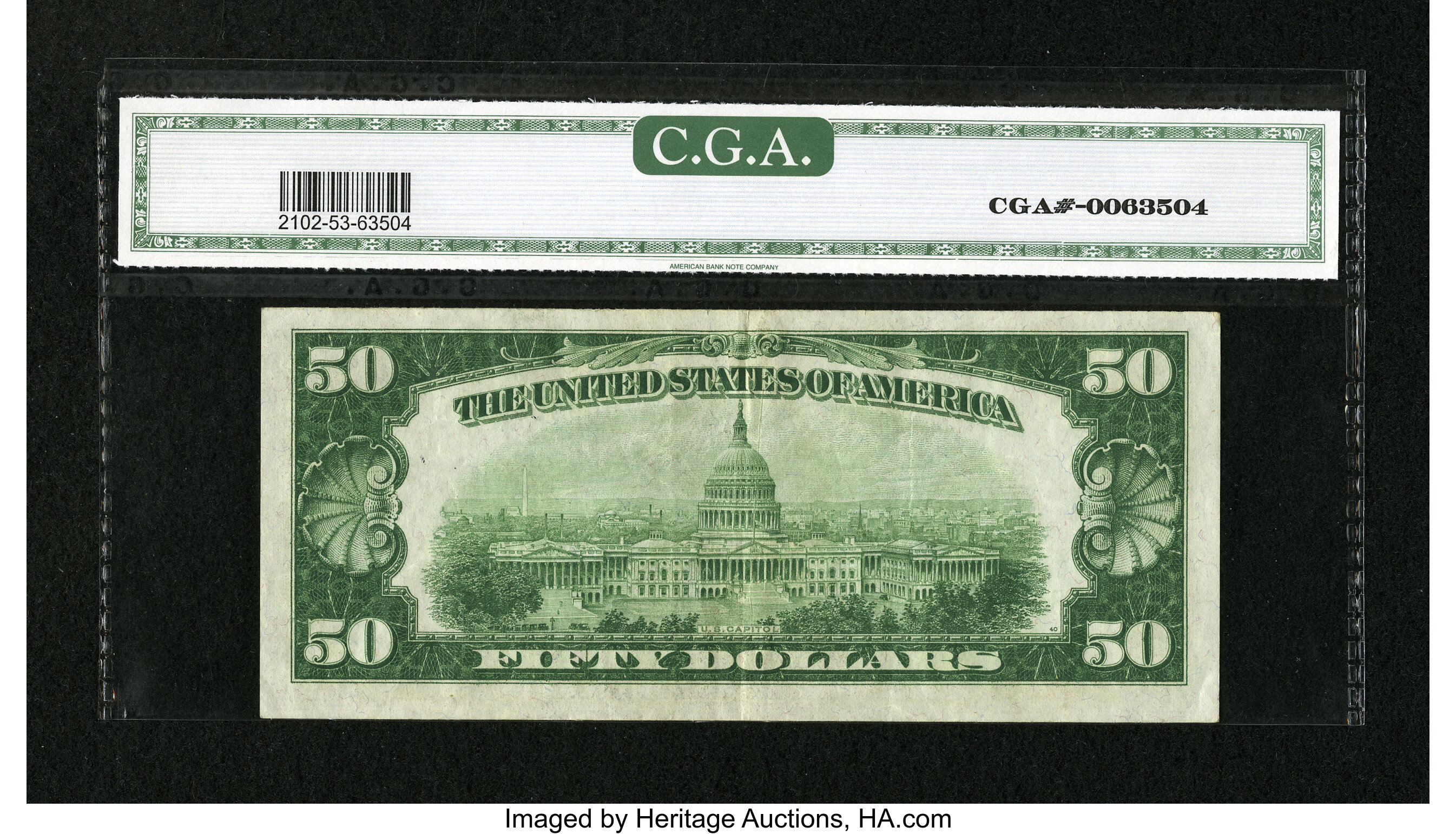 image for: Fr. 2102-B $50 1934 LGS Federal Reserve Note. CGA About Uncirculated 53....