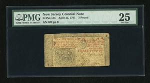 image for: New Jersey April 23, 1761 £3 PMG Very Fine 25.