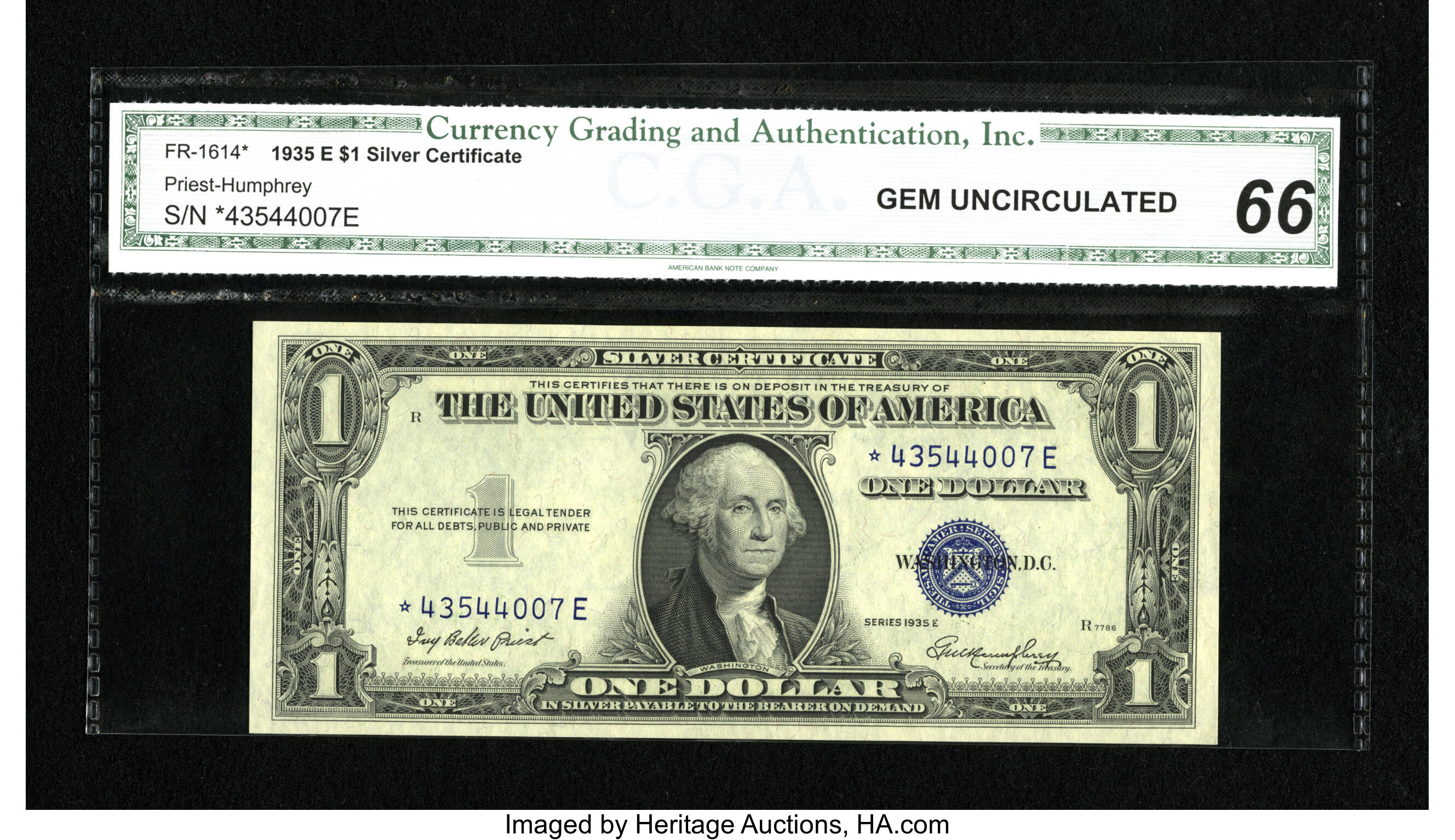image for: Fr. 1614* $1 1935E Silver Certificate Star Note. CGA Gem Uncirculated 66....