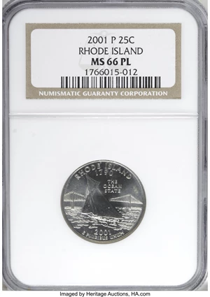 image for: 2001-P 25C Rhode Island MS66 Prooflike NGC. Numismedia Wsl. Price for NGC/PCGS coin in MS66: $16. (#5970)...