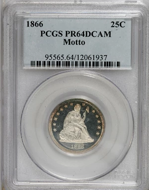 image for: 1866 25C PR64 Deep Cameo PCGS....