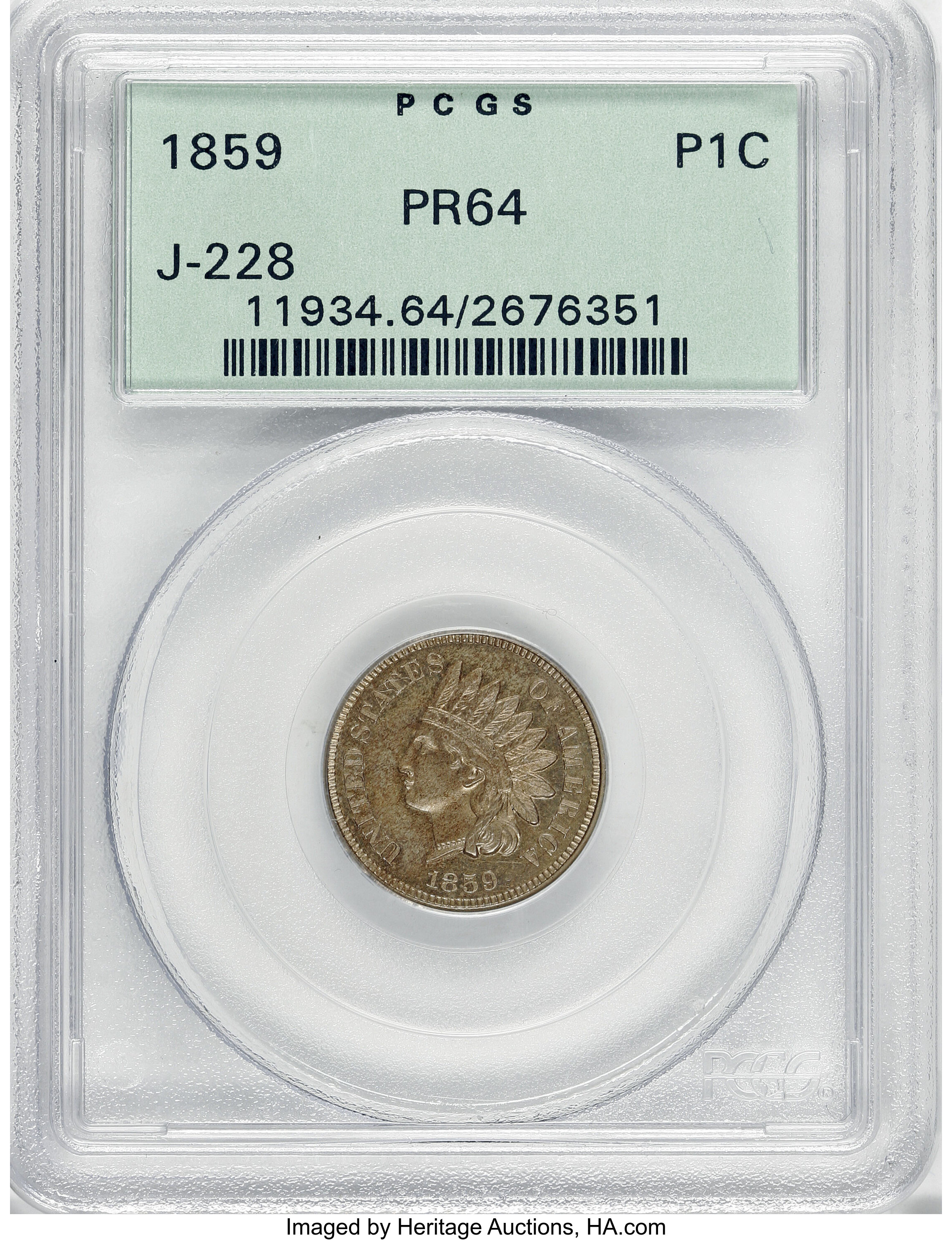 image for: 1859 P1C Indian Cent, Judd-228, Pollock-272, R.1, PR64 PCGS....
