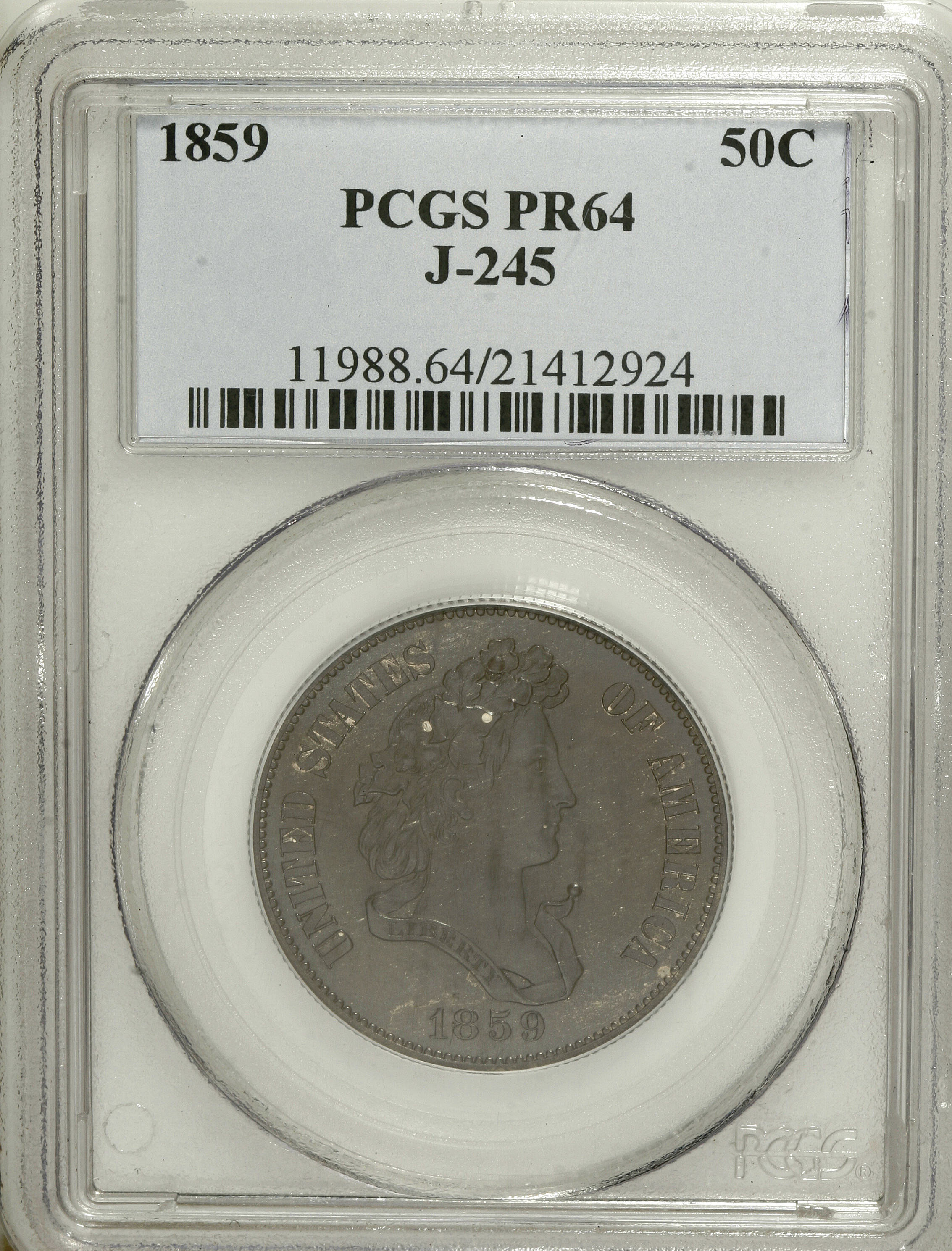 image for: 1859 P50C Half Dollar, Judd-245, Pollock-301, 303, Low R.6, PR64 PCGS....