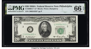 image for: Fr. 2060-C* $20 1950A Federal Reserve Star Note. PMG Gem Uncirculated 66 EPQ....